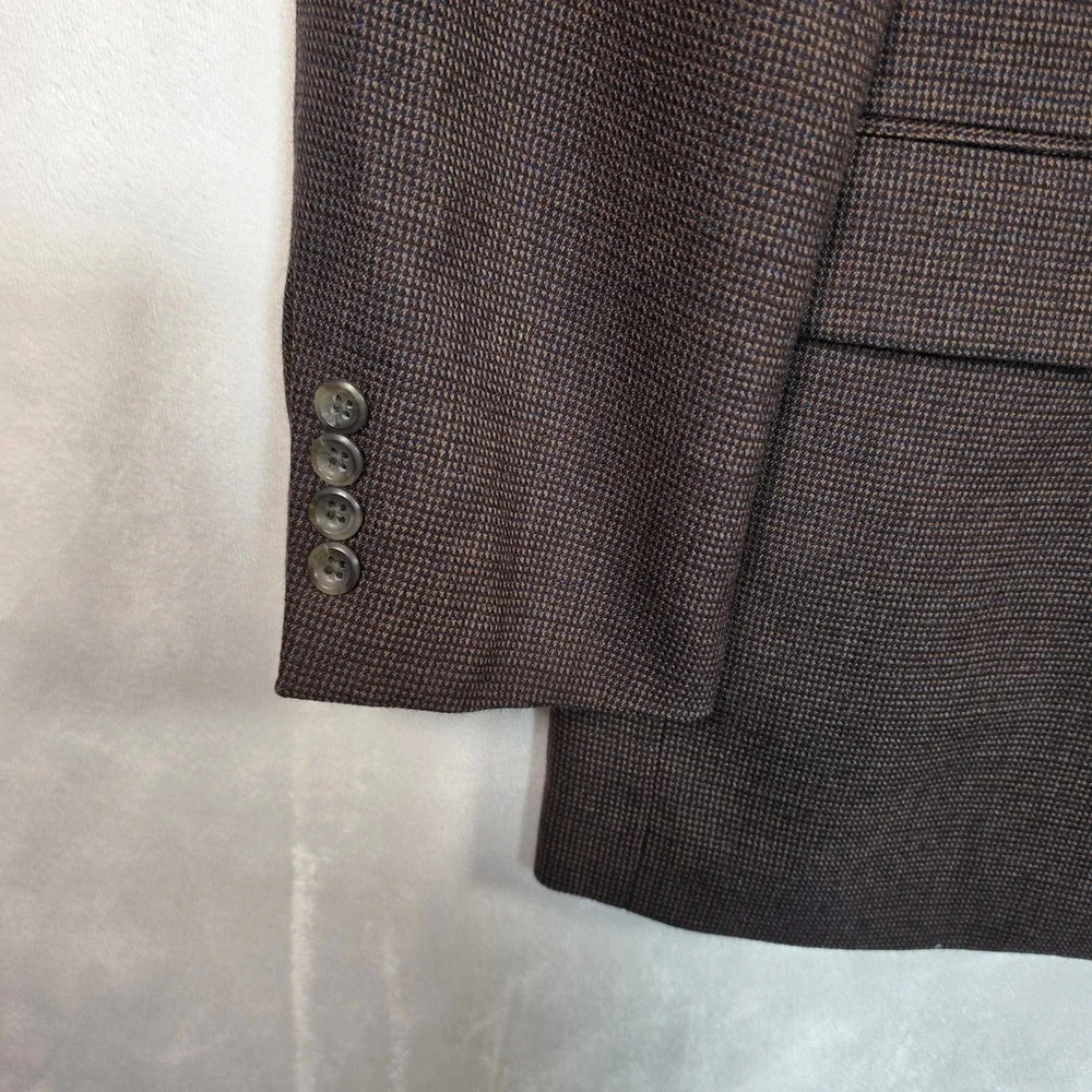 Pronto Uomo Lambswool Blazer Men's 44 Long Brown Houndstooth Sport Coat